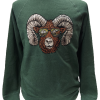 ram sunglass crew The "Sweatshirt - RMNP Ram Sunglasses Crewneck" is a green sweatshirt featuring a ram's head wearing sunglasses with the label "Rocky Mountain Park.
