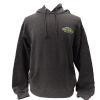 Gray hoodie with the "RMNP Scribble Elk Hooded" design, showcasing green mountain outlines and a "Rocky Mountain National Park" logo on the chest.