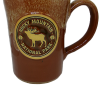 Brown ceramic mug featuring a "Rocky Mountain National Park" emblem with an elk silhouette. Product: Mug - Deneen RMNP Brown Elk.