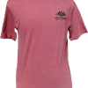 A heather red short-sleeve T-Shirt - RMNP Frame Elk featuring a small Rocky Mountain National Park logo and mountain graphic on the left chest.
