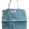turquoise The Tote Bag - RMNP Map Turquoise features a printed wilderness map design and geographic coordinates along the right side, with sturdy white handles.