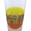 Glass - RMNP Pint Elk Logo featuring a frosted finish and a stylized elk, trees, and mountains set against a yellow and orange background.