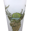 elk sunglasses pint front A clear pint glass featuring an illustration of an elk wearing sunglasses and a green cap labeled "Rocky Mountain NP.