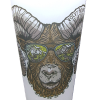 A pint glass featuring an illustration of a ram wearing sunglasses that reflect a mountain landscape, with text reading "Rocky Mountain." Product name: Glass - RMNP Pint Ram Sunglasses.