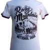 The T-Shirt - RMNP Inker is a white tee with burgundy trim, featuring a bear, mountains, trees graphic, and bold "Rocky Mountain National Park" text.