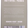 rheart back Back of the "Puzzle - Images of the National Parks" box, featuring a description, 500 pieces, measures 18x24 inches, with Roaming Heart Design by Audrey Tran.