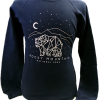 sky bear The Sweatshirt - RMNP Night Sky Bear is a navy blue sweatshirt with a geometric bear, mountains, crescent moon, and "Rocky Mountain National Park" text on the front.