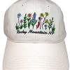 wildflower color The Hat - RMNP Embroidered Wildflowers is an off-white baseball cap with colorful embroidered wildflowers and "Rocky Mountain NP" text on the front.