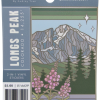 longs peak 2 n 1 sticker The Sticker - Longs Peak 2-in-1 pack showcases an illustrated view of Longs Peak, Colorado, with pine trees and pink wildflowers in the foreground.
