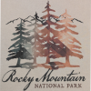 A cozy crewneck sweatshirt featuring three stylized pine trees with mountain peaks in the background, and “Rocky Mountain National Park” written below in both script and block letters. Product: RMNP Fall Trees Crewneck Sweatshirt.