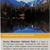 passport stamp sticker 014967 (2) Sticker - RMNP Passport Stamp New features a photo of snow-capped mountains, pine forest, and a clear lake in Rocky Mountain National Park, with blue sky and reflections in the water. Text below highlights the park’s features.